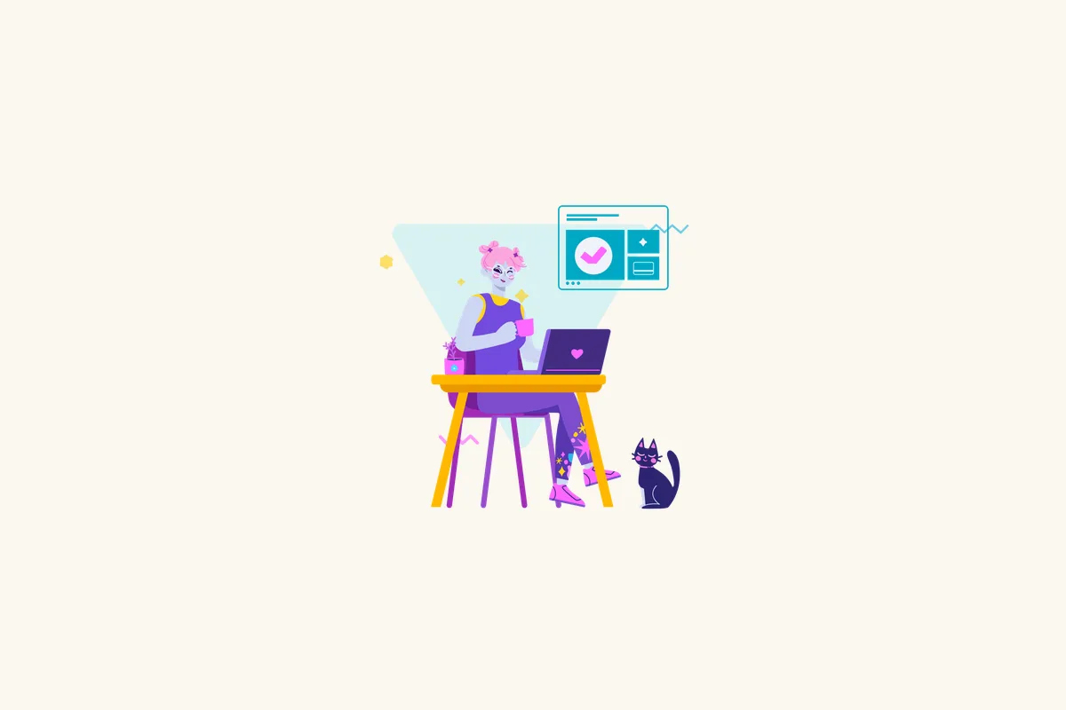 Illustration of a person working at a desk at home.