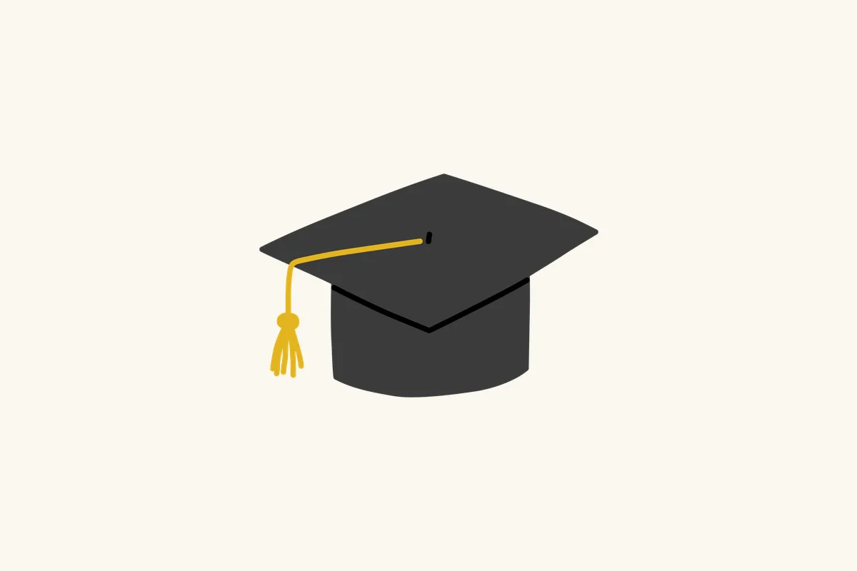 Illustration of hands holding a graduation cap.